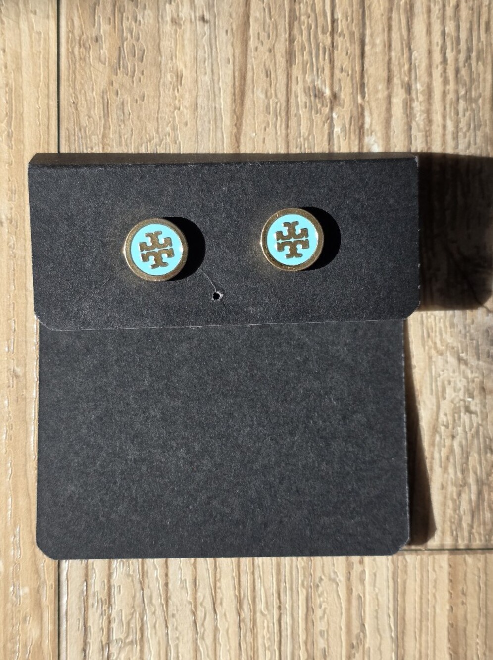 Tory Burch Gold-Tone Earrings with Turquoise Enamel Logo
